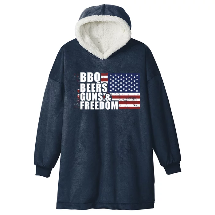 Grilling Barbecue Cool Bbq Beers Guns And Freedom Cool Gift Hooded Wearable Blanket