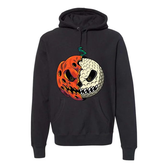 Golf Ball Costume Pumpkin Skull Halloween Golf Player Premium Hoodie