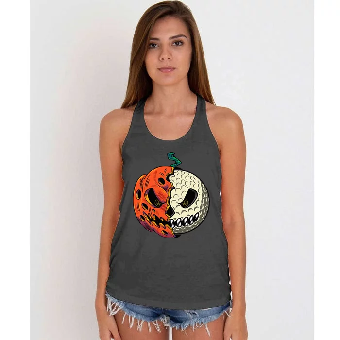 Golf Ball Costume Pumpkin Skull Halloween Golf Player Women's Knotted Racerback Tank