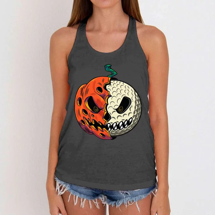 Golf Ball Costume Pumpkin Skull Halloween Golf Player Women's Knotted Racerback Tank