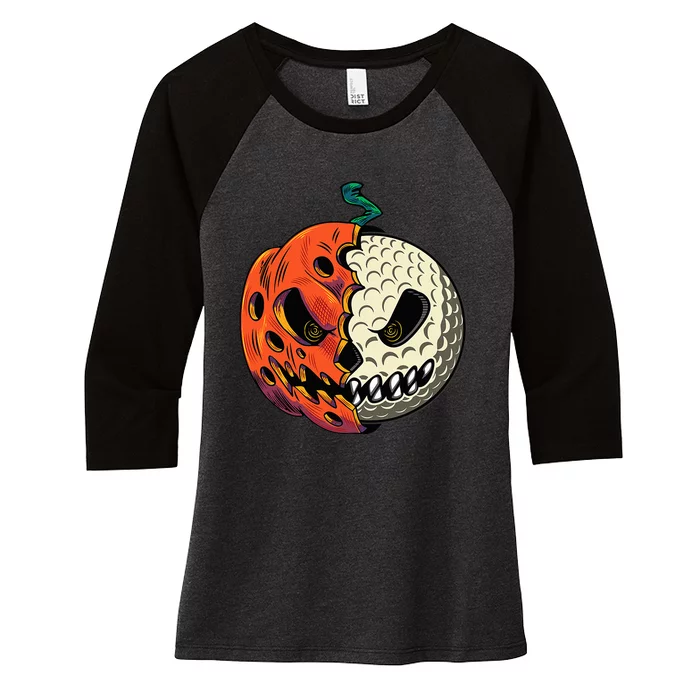 Golf Ball Costume Pumpkin Skull Halloween Golf Player Women's Tri-Blend 3/4-Sleeve Raglan Shirt