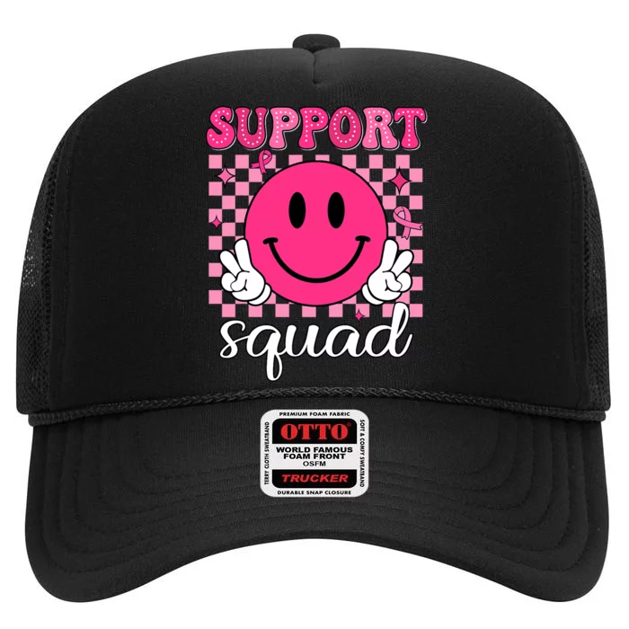 Groovy Breast Cancer Awareness Support Squad High Crown Mesh Trucker Hat