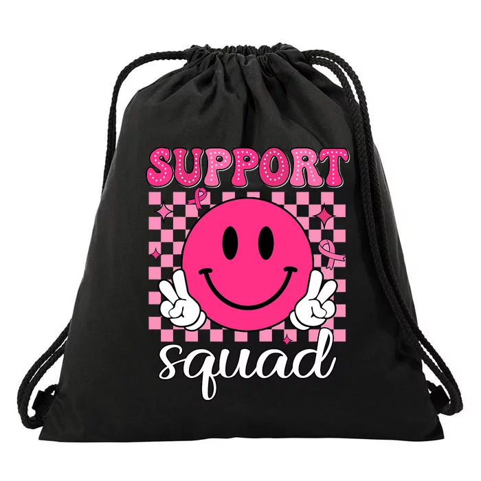 Groovy Breast Cancer Awareness Support Squad Drawstring Bag