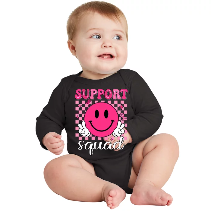 Groovy Breast Cancer Awareness Support Squad Baby Long Sleeve Bodysuit