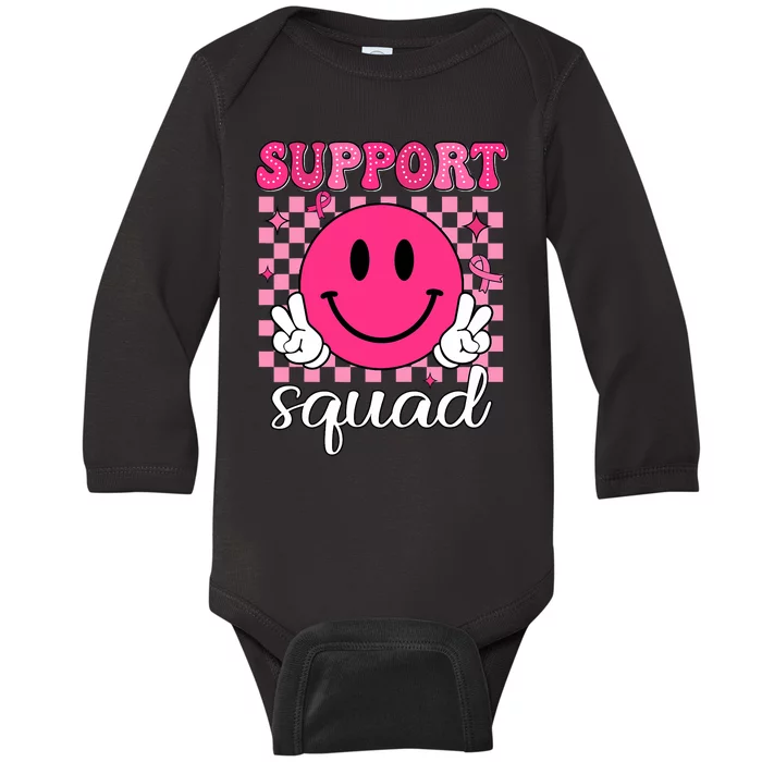 Groovy Breast Cancer Awareness Support Squad Baby Long Sleeve Bodysuit