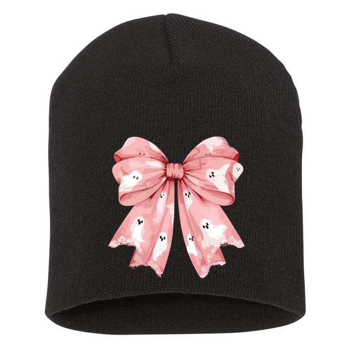 Ghost Bow Coquette Short Acrylic Beanie