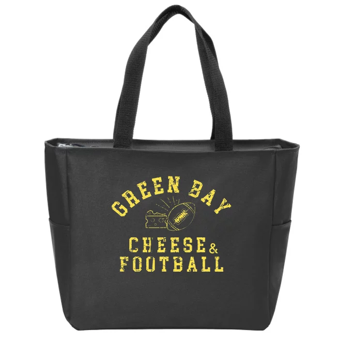 Green Bay Cheese & Football Distressed Gift Zip Tote Bag