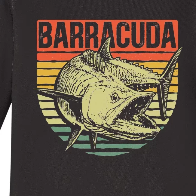 Great Barracuda Cuda Fishing Wildlife Saltwater Fish Art Baby Long Sleeve Bodysuit