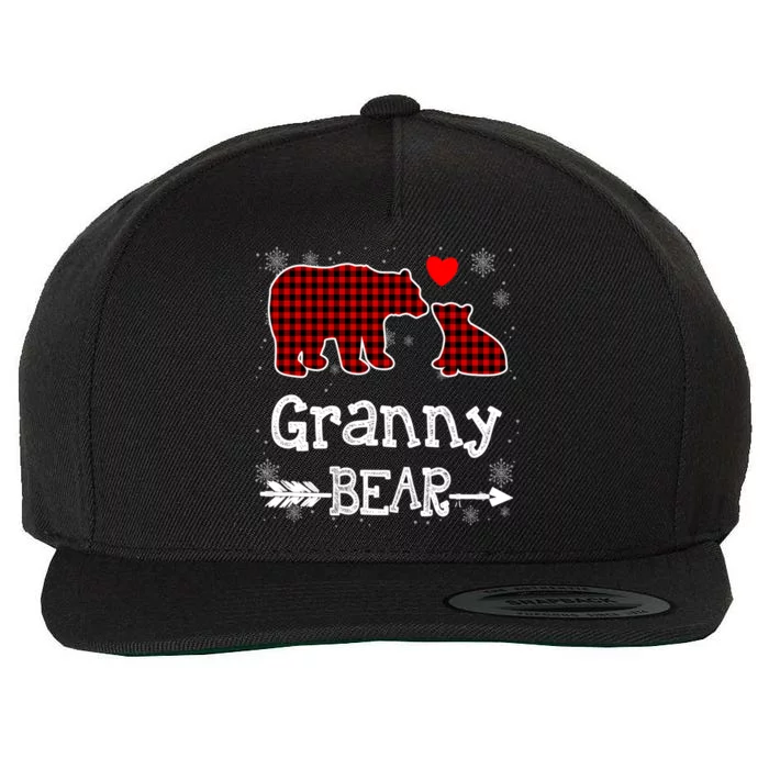 Granny Bear Christmas Pajama Red Plaid Buffalo Family Xmas Gift Wool Snapback Cap