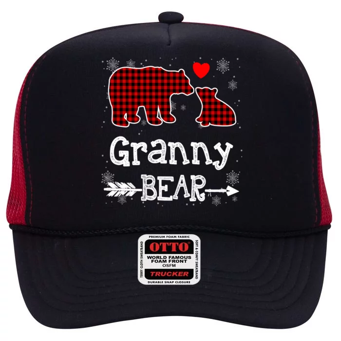 Granny Bear Christmas Pajama Red Plaid Buffalo Family Xmas Gift High Crown Mesh Trucker Hat