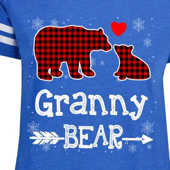 Granny Bear Christmas Pajama Red Plaid Buffalo Family Xmas Gift Enza Ladies Jersey Football T-Shirt