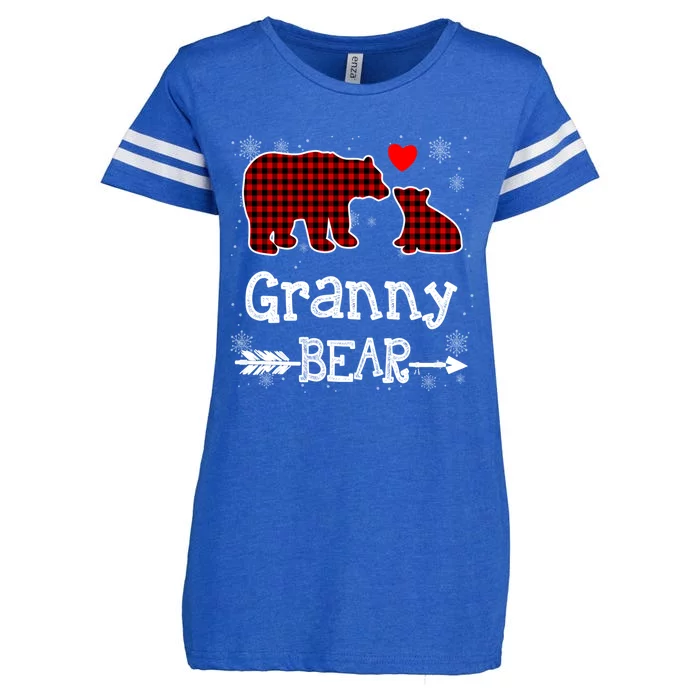 Granny Bear Christmas Pajama Red Plaid Buffalo Family Xmas Gift Enza Ladies Jersey Football T-Shirt