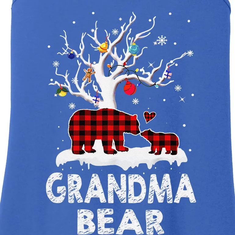 Grandma Bear Christmas Pajama Red Plaid Buffalo Family Ladies Essential Tank