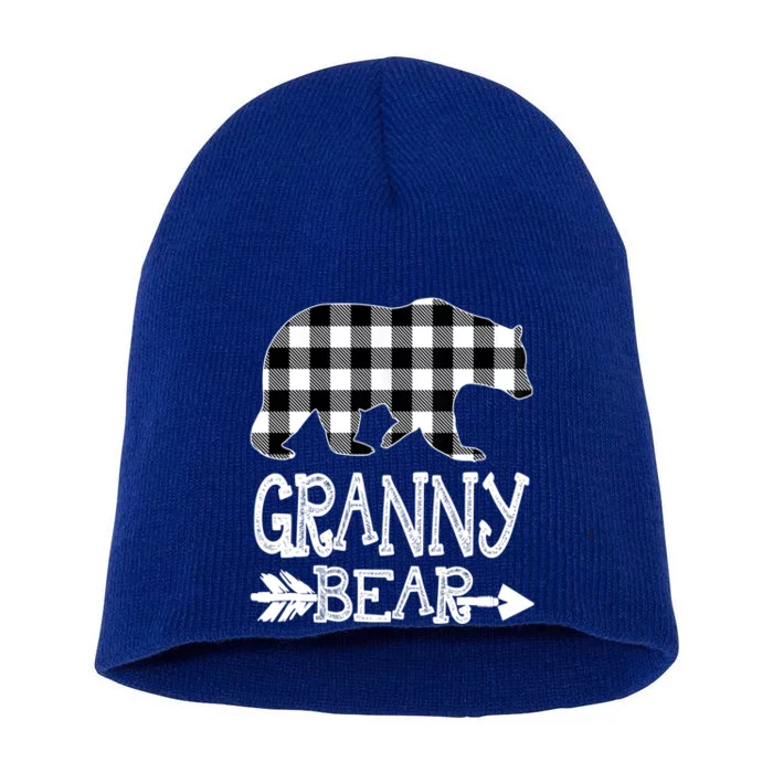 Granny Bear Christmas Pajama White Plaid Buffalo Family Xmas Gift Short Acrylic Beanie