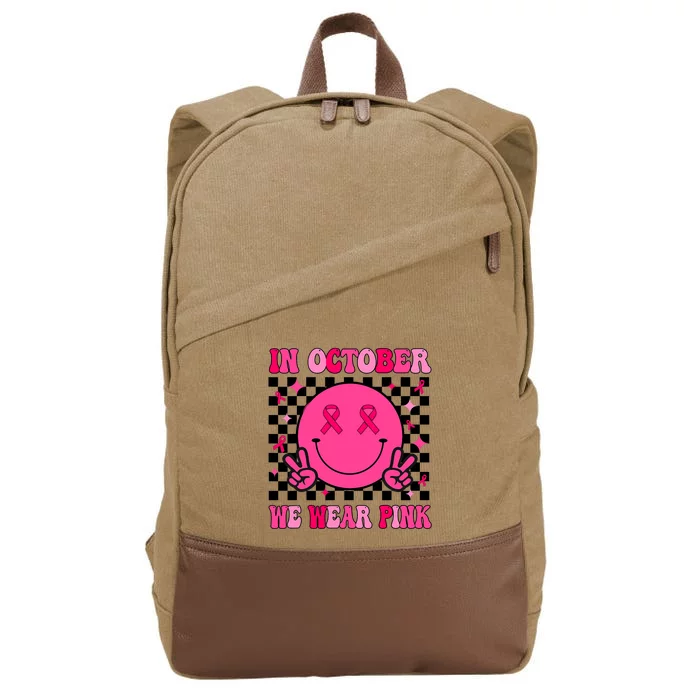 Groovy Breast Cancer Awareness In October We Wear Pink Cotton Canvas Backpack