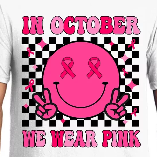 Groovy Breast Cancer Awareness In October We Wear Pink Pajama Set