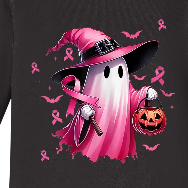 Ghosts Breast Cancer Awareness Retro In October Baby Long Sleeve Bodysuit