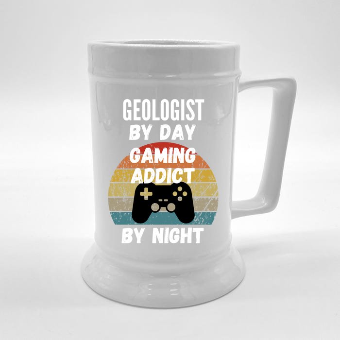 Geologist By Day Gaming Addict By Night Gift Front & Back Beer Stein