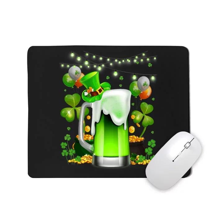 Green Beer Leprechaun St Patricks Day Shamrock Men Drinking Mousepad