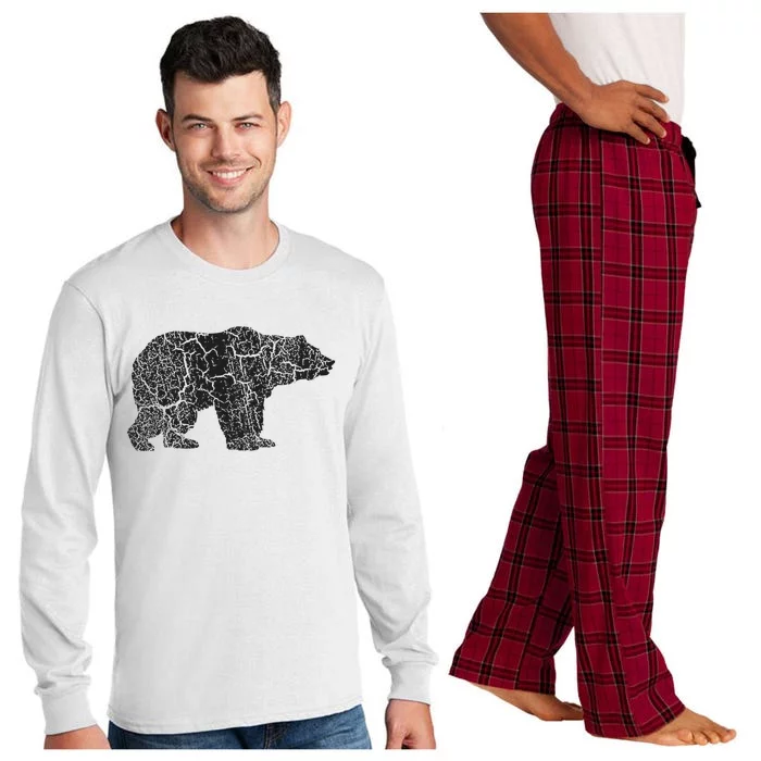 Grizzly Bear Distressed Print Vintage Grizzly Bear Long Sleeve Pajama Set