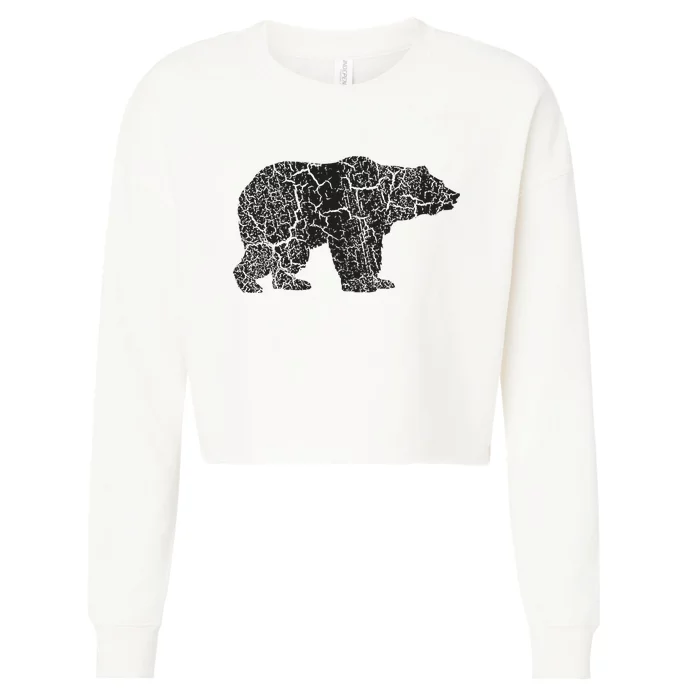 Grizzly Bear Distressed Print Vintage Grizzly Bear Cropped Pullover Crew