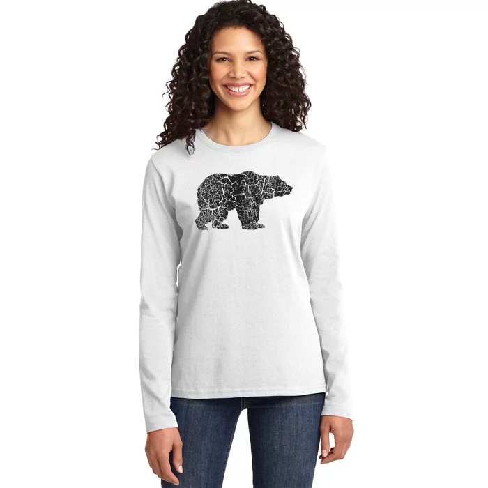 Grizzly Bear Distressed Print Vintage Grizzly Bear Ladies Long Sleeve Shirt