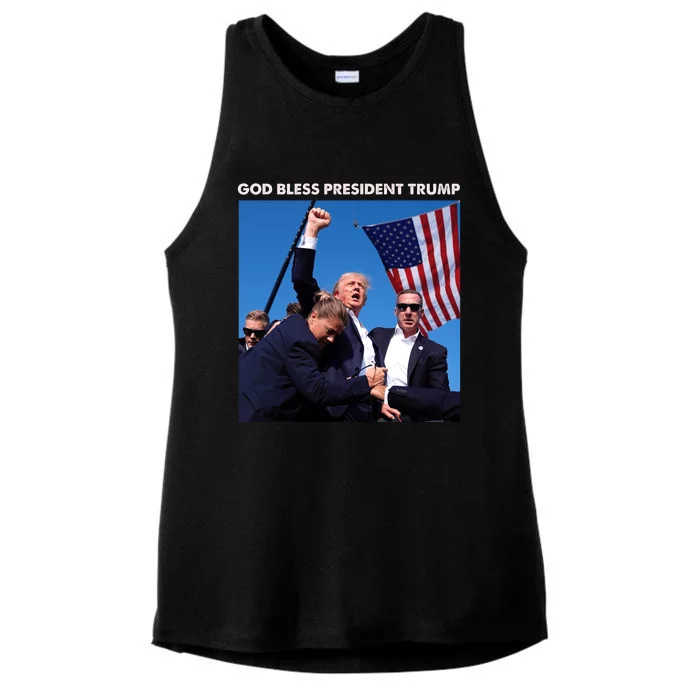 God Bless Donald Trump Survived Shot At Election Rally Ladies Tri-Blend Wicking Tank