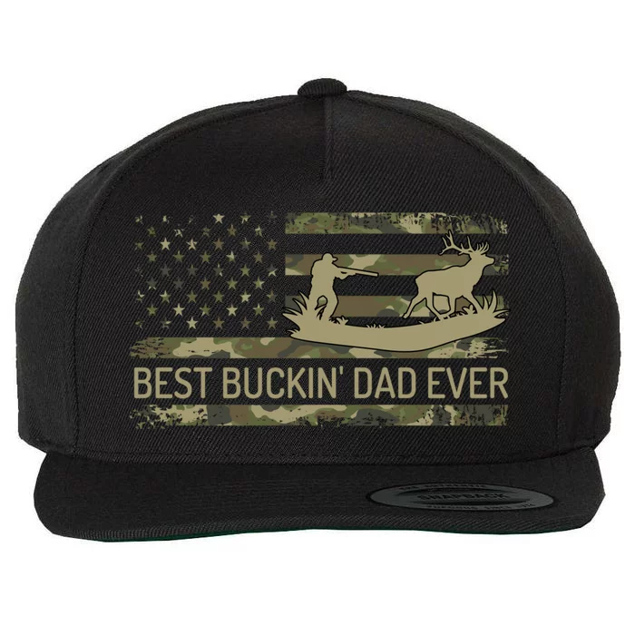 Great Buckin Dad Ever Deer Hunting Camouflage American Flag Meaningful Gift Wool Snapback Cap