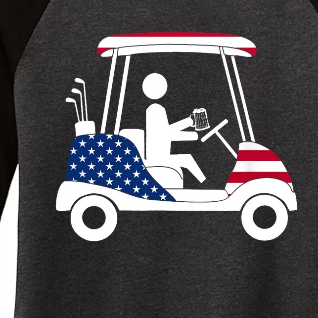 Golfing Beer Drinker | USA American Flag Golf Cart Gift Women's Tri-Blend 3/4-Sleeve Raglan Shirt