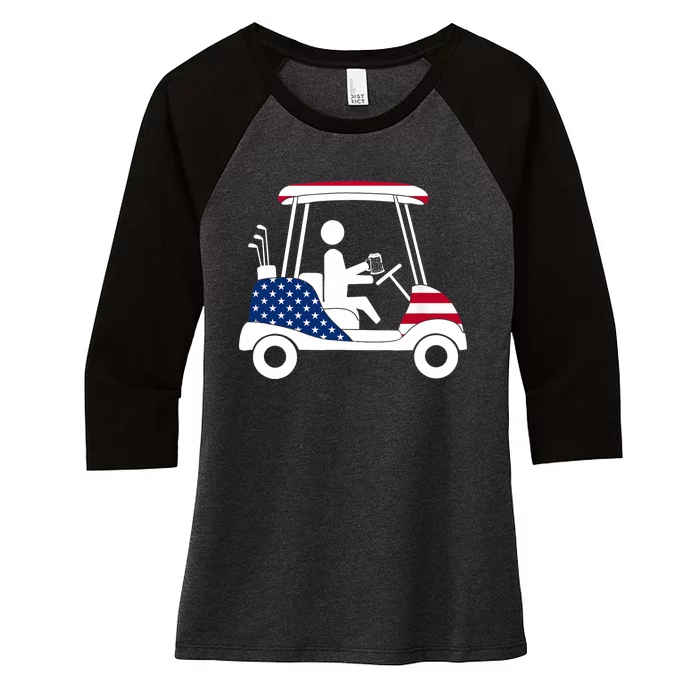 Golfing Beer Drinker | USA American Flag Golf Cart Gift Women's Tri-Blend 3/4-Sleeve Raglan Shirt