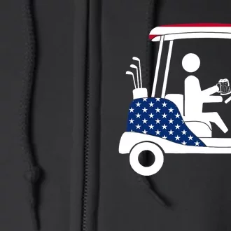 Golfing Beer Drinker | USA American Flag Golf Cart Gift Full Zip Hoodie