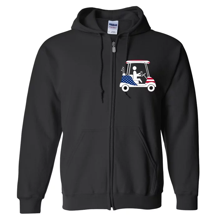 Golfing Beer Drinker | USA American Flag Golf Cart Gift Full Zip Hoodie