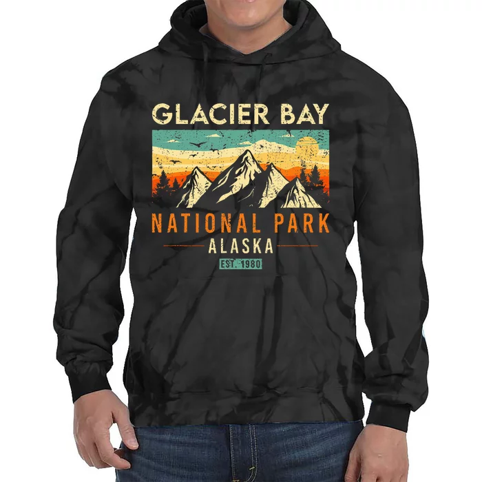 Glacier Bay Est. 1980 Retro Alaska National Park Tie Dye Hoodie