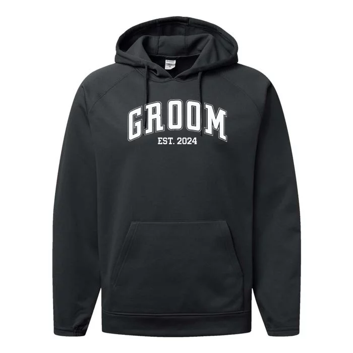 Groom Bride Est. 2024 Just Married Couples Wedding Performance Fleece Hoodie