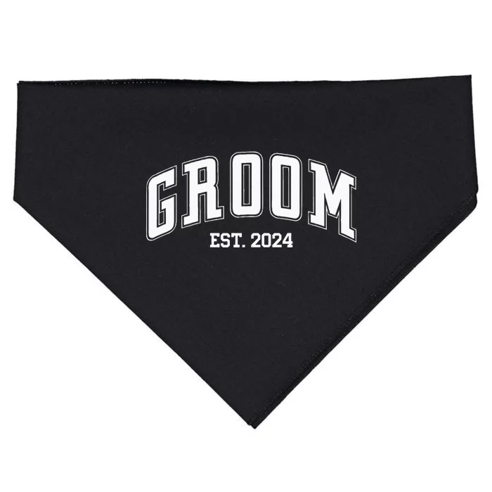 Groom Bride Est. 2024 Just Married Couples Wedding USA-Made Doggie Bandana