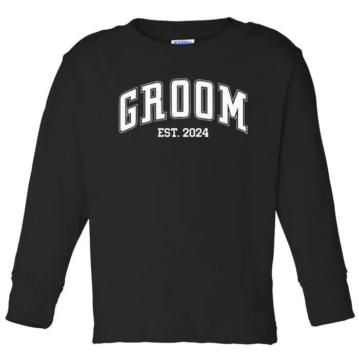 Groom Bride Est. 2024 Just Married Couples Wedding Toddler Long Sleeve Shirt