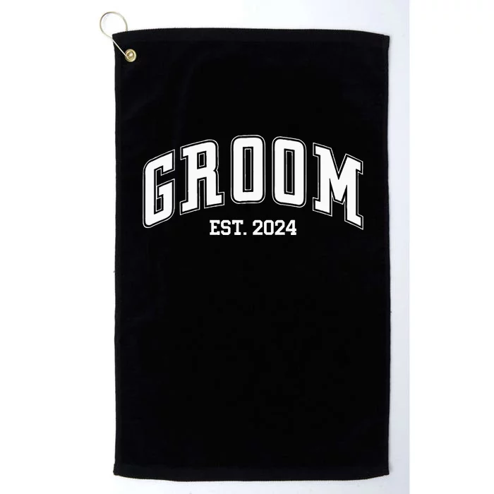 Groom Bride Est. 2024 Just Married Couples Wedding Platinum Collection Golf Towel