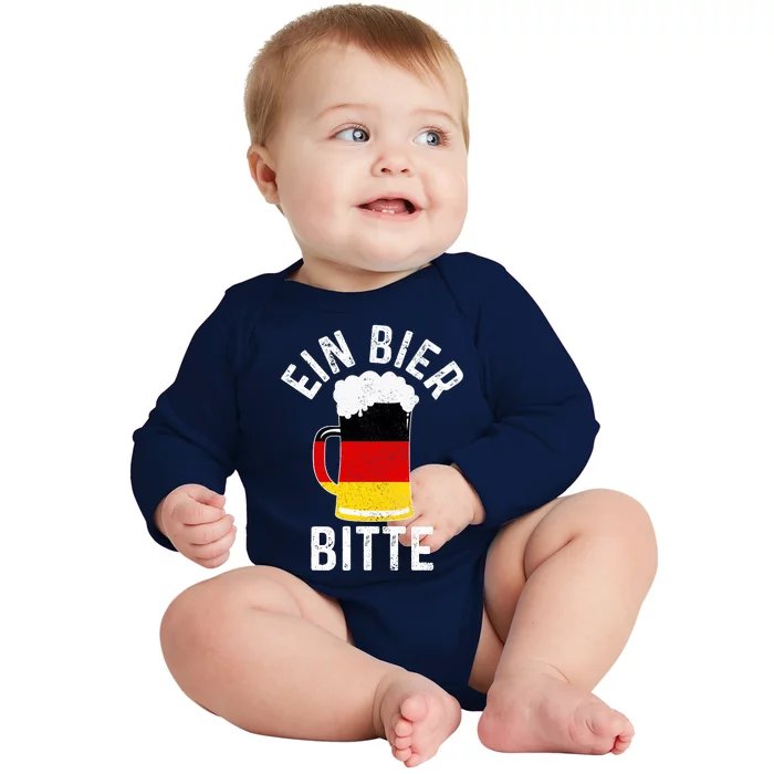 German Beer Ein Bier Bitte Germany Funny Oktoberfest Gift Baby Long Sleeve Bodysuit