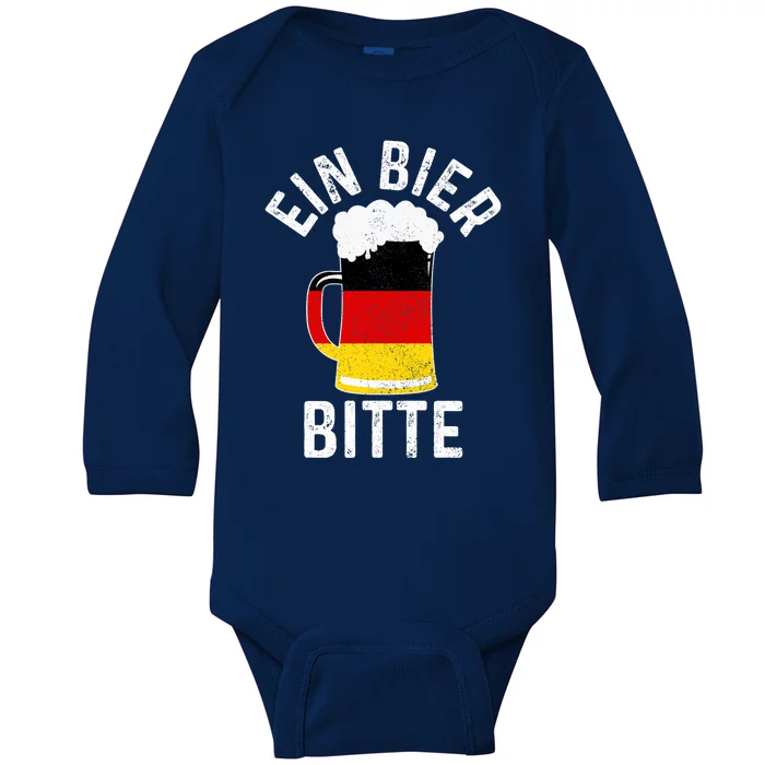 German Beer Ein Bier Bitte Germany Funny Oktoberfest Gift Baby Long Sleeve Bodysuit