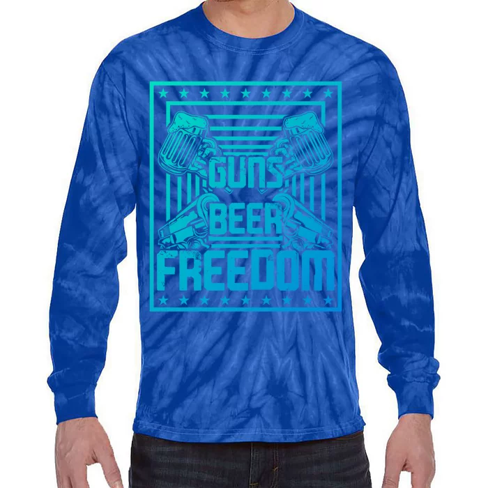 Guns Beer Freedom Happy 4Th Of July Funny Gift Tie-Dye Long Sleeve Shirt