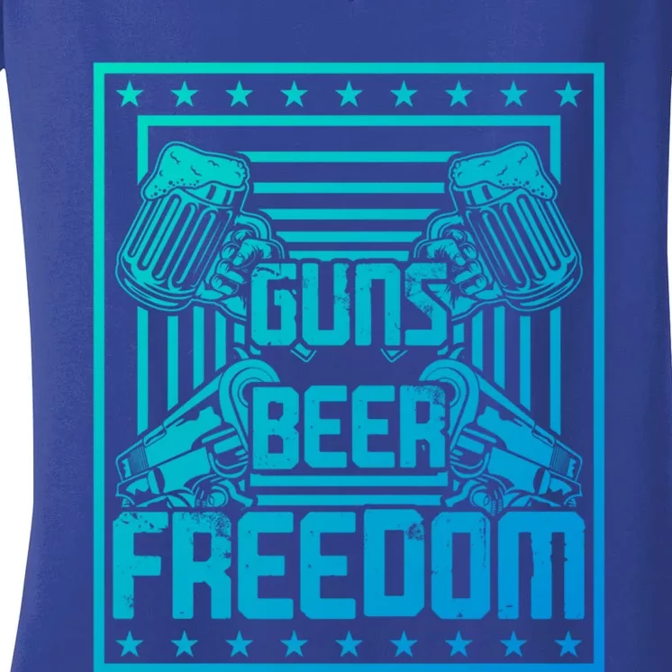 Guns Beer Freedom Happy 4Th Of July Funny Gift Women's V-Neck T-Shirt