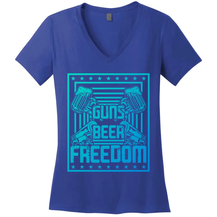 Guns Beer Freedom Happy 4Th Of July Funny Gift Women's V-Neck T-Shirt