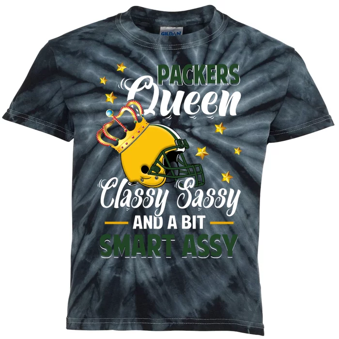 Green Bay Football Queen Classy Sassy And A Bit Smart Assy Kids Tie-Dye T-Shirt