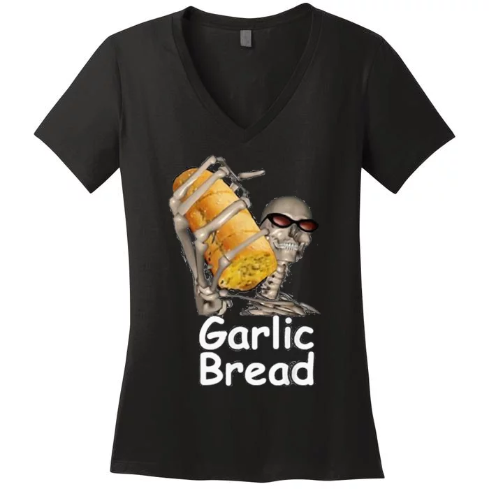 Garlic Bread Funny Skeleton Women's V-Neck T-Shirt