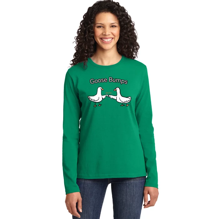 Goose Bumps Funny Goose Pun Ladies Long Sleeve Shirt