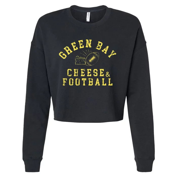 Green Bay Football Fanatic Distressed Gift Cropped Pullover Crew