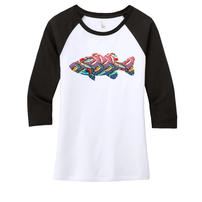 Go Base Fish Fishing Lures Pattern Women's Tri-Blend 3/4-Sleeve Raglan Shirt