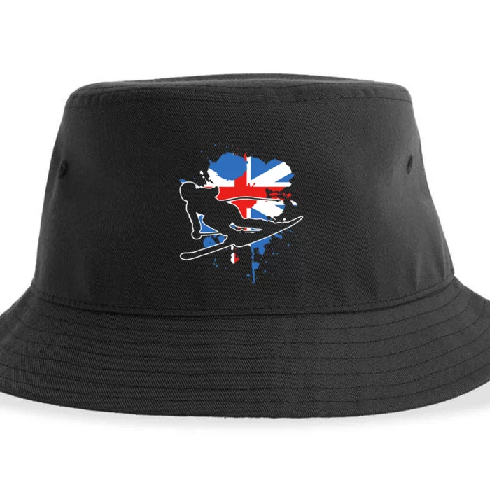 Great Britain Flag Skier British Alpine Skiing Sustainable Bucket Hat