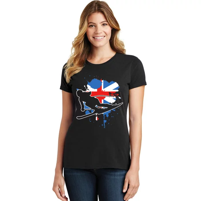 Great Britain Flag Skier British Alpine Skiing Women's T-Shirt