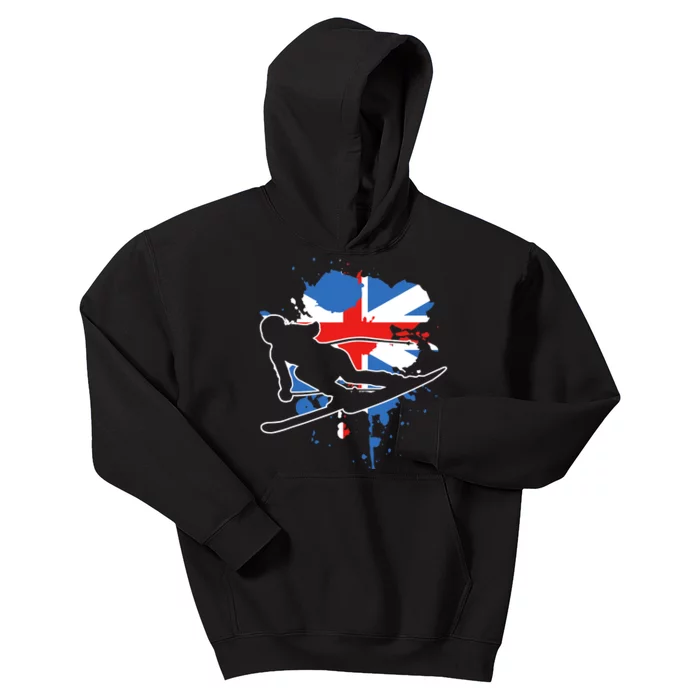 Great Britain Flag Skier British Alpine Skiing Kids Hoodie